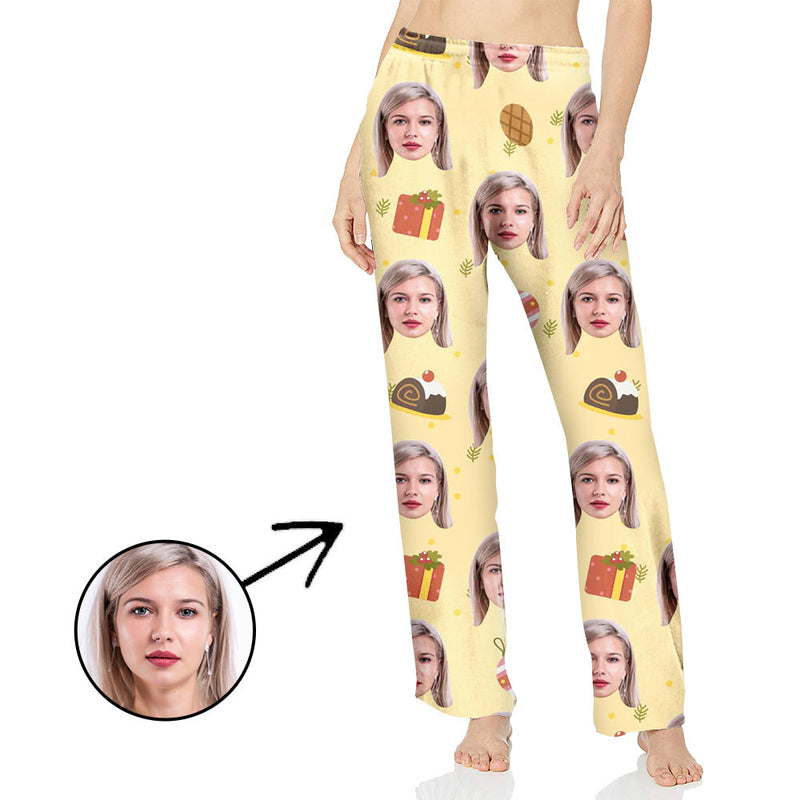 Custom Photo Pajamas Pants For Women With Christmas Cake