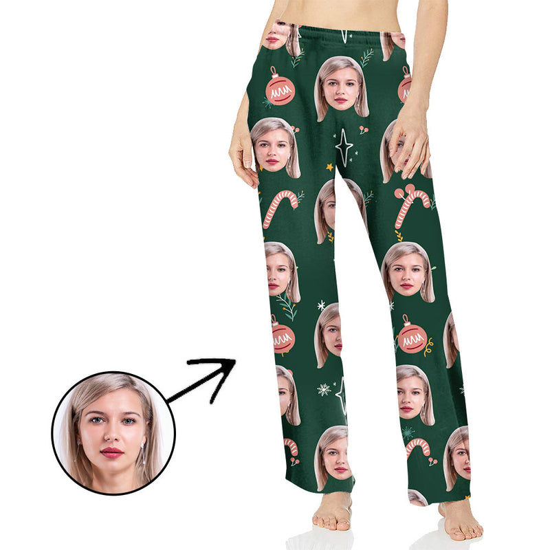 Custom Photo Pajamas Pants For Women Candy Cane And You