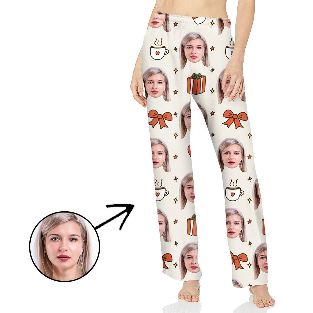 Custom Photo Pajamas Pants For Women Coffee And Bow Tie