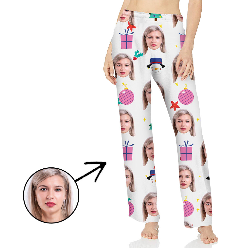 Custom Photo Pajamas Pants For Women Celebrate Christmas With Lights