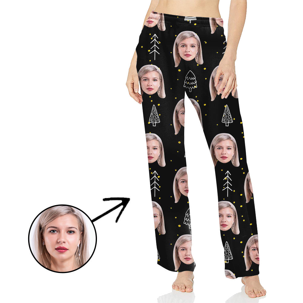 Custom Photo Pajamas Pants For Women Christmas Tree