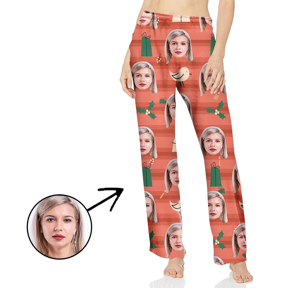 Custom Photo Pajamas Pants For Women Bird In Christmas