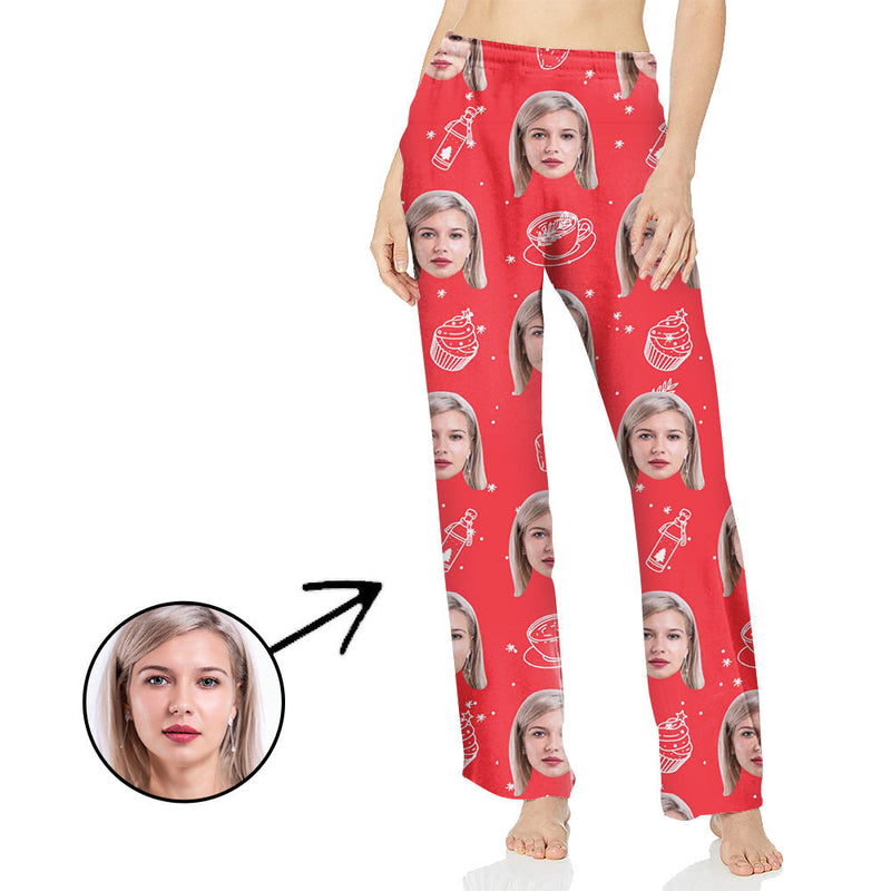 Custom Photo Pajamas Pants For Women Small Cake And Coffee