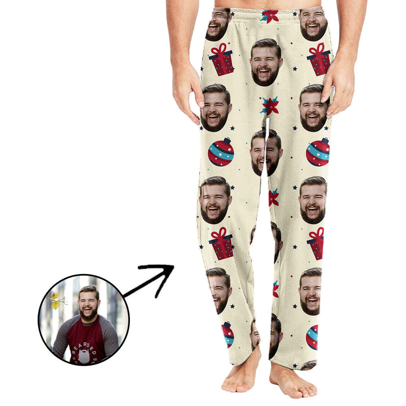 Custom Photo Pajamas Pants For Men With Christmas Pendant And Light