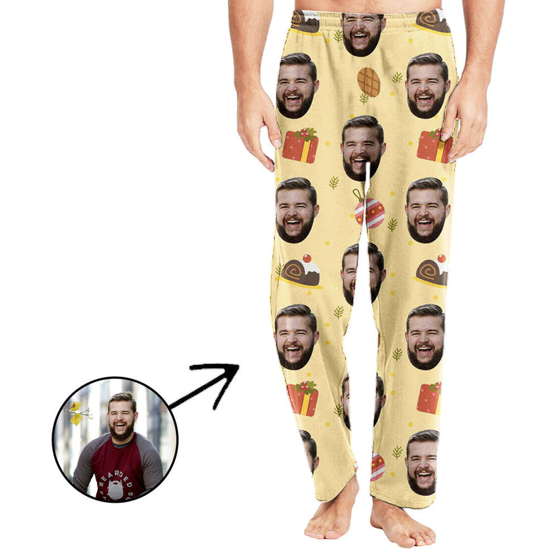 Custom Photo Pajamas Pants For Men With Christmas Cake