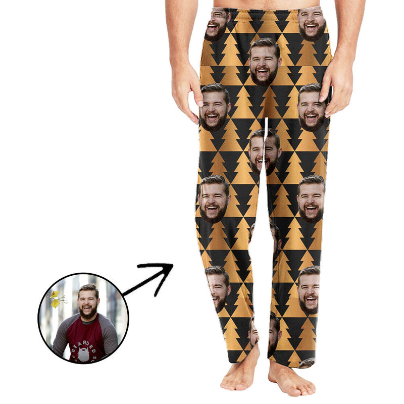 Custom Photo Pajamas Pants For Men All Over Christmas Tree