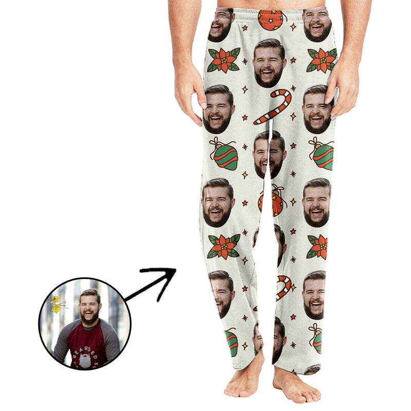 Custom Photo Pajamas Pants For Men Candy Cane Ane Lovely Pandants