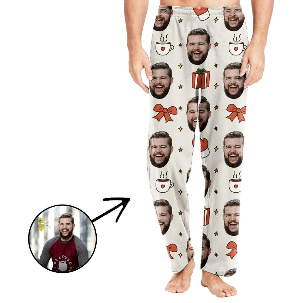 Custom Photo Pajamas Pants For Men Coffee And Bow Tie