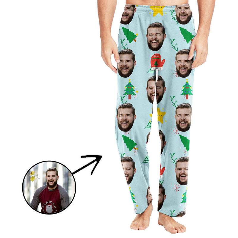 Custom Photo Pajamas Pants For Men Christmas Tree And Gloves