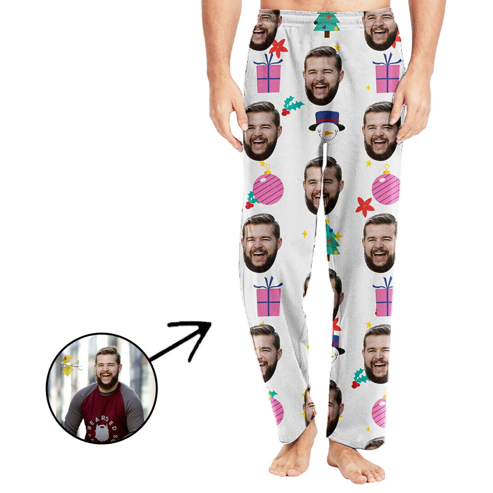 Custom Photo Pajamas Pants For Men Celebrate Christmas With Lights