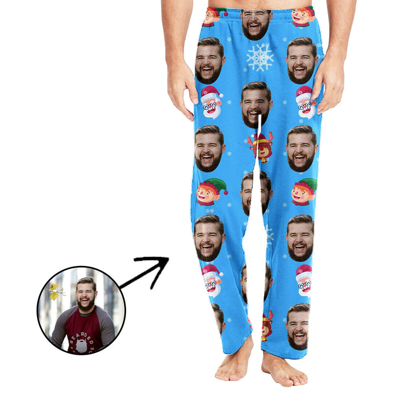 Custom Photo Pajamas Pants For Men Lovely Santa And Animals