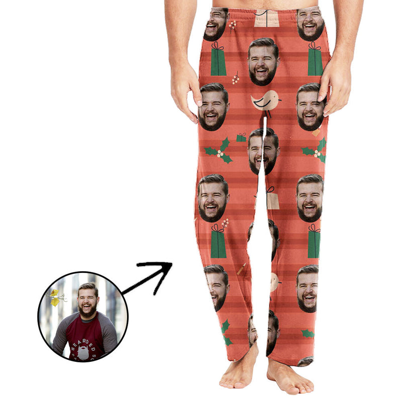 Custom Photo Pajamas Pants For Men Bird In Christmas