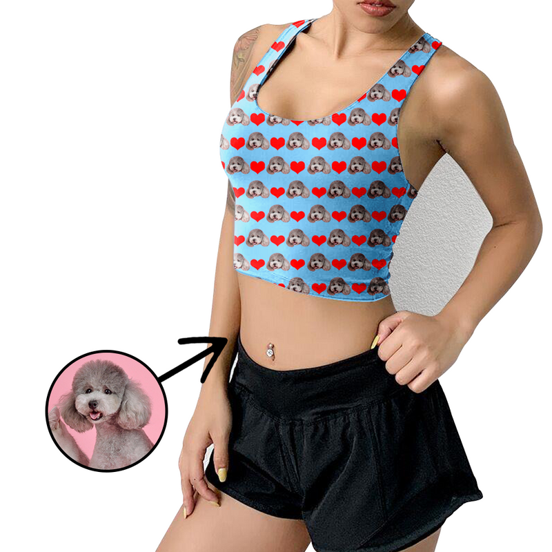 Custom Photo Yoga Crop Tank Top With Heart