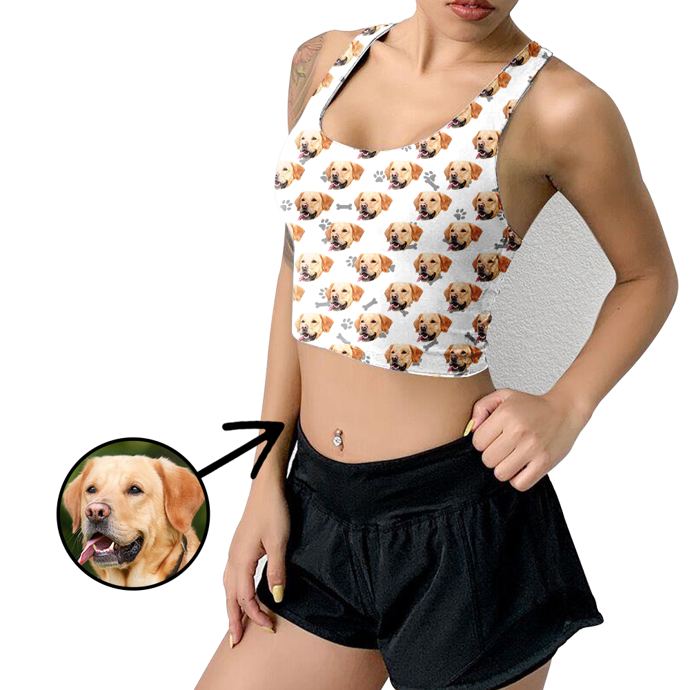 Custom Photo Yoga Crop Tank Top Dog Footprint