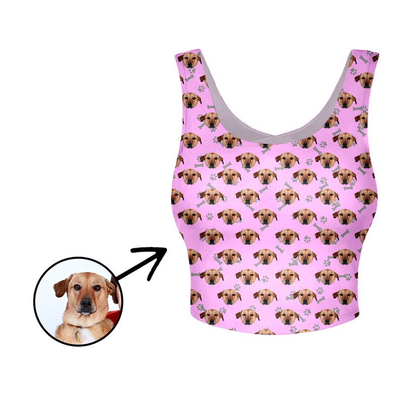 Custom Photo Yoga Crop Tank Top Dog Footprint