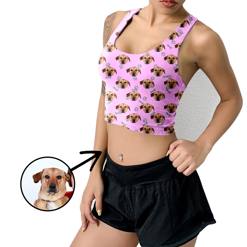 Custom Photo Yoga Crop Tank Top Dog Footprint