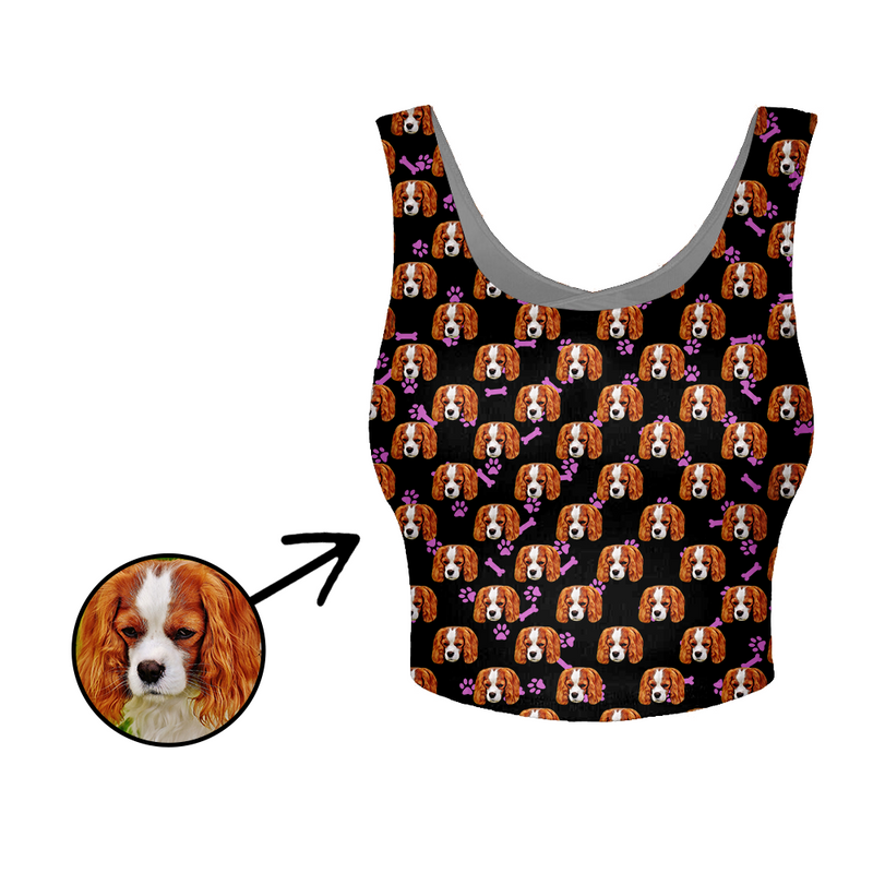 Custom Photo Yoga Crop Tank Top Dog Footprint