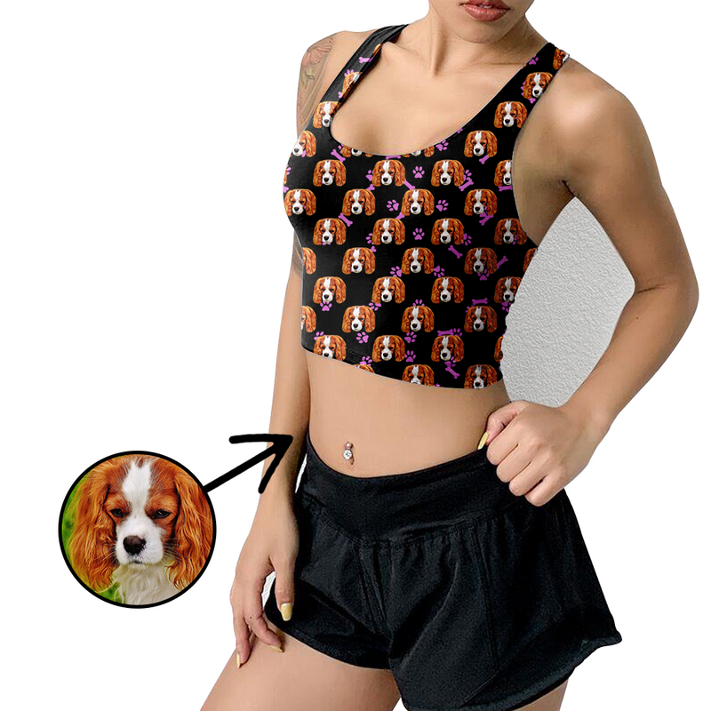 Custom Photo Yoga Crop Tank Top Dog Footprint