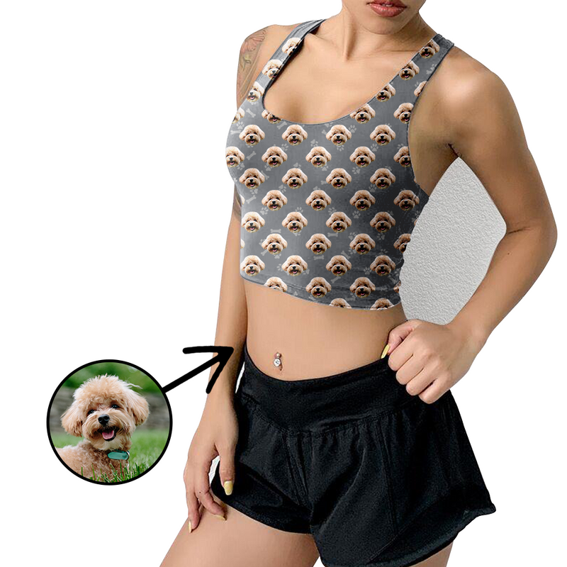 Custom Photo Yoga Crop Tank Top Dog Footprint