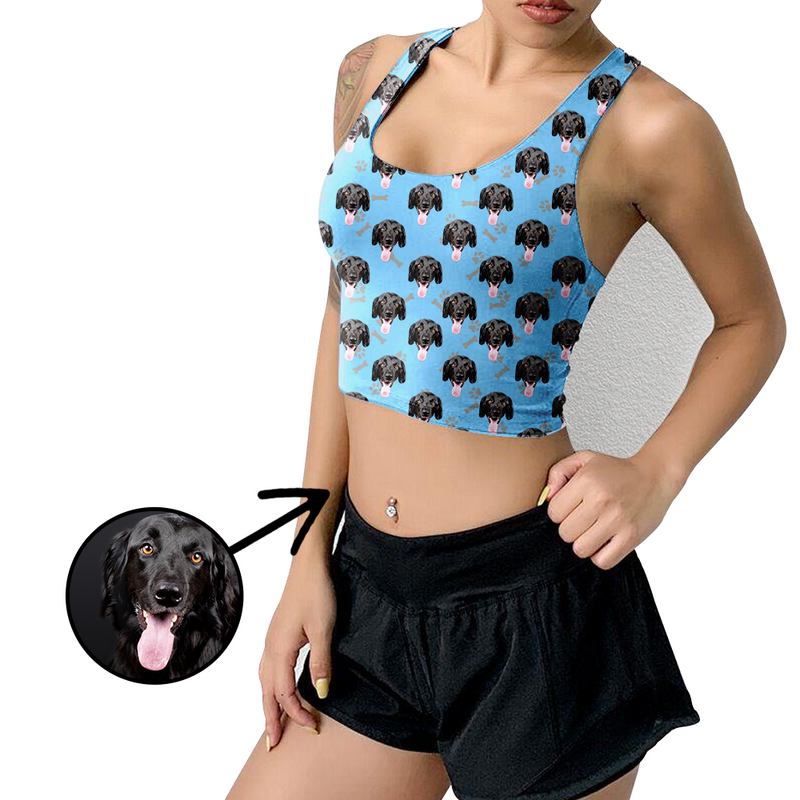 Custom Photo Yoga Crop Tank Top Dog Footprint