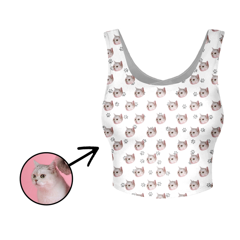 Custom Photo Yoga Crop Tank Top Cat Footprint