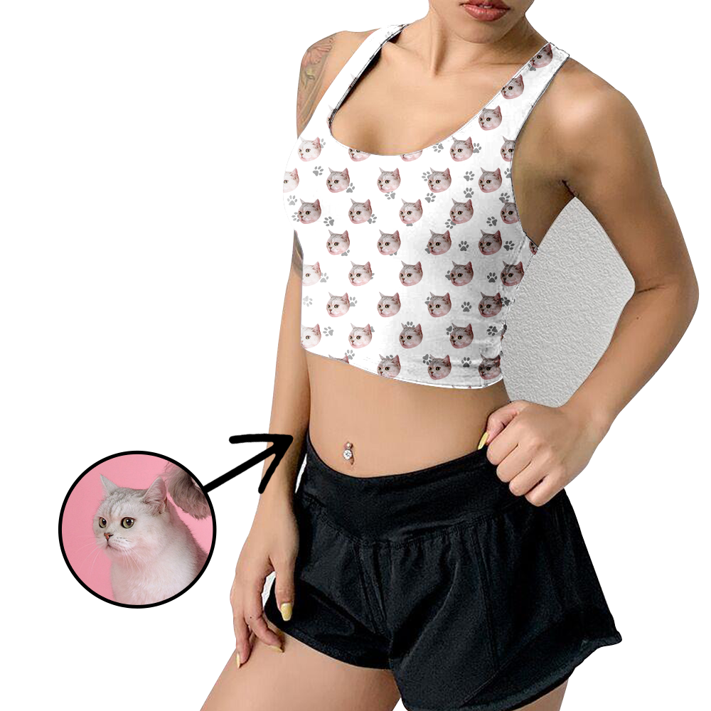 Custom Photo Yoga Crop Tank Top Cat Footprint