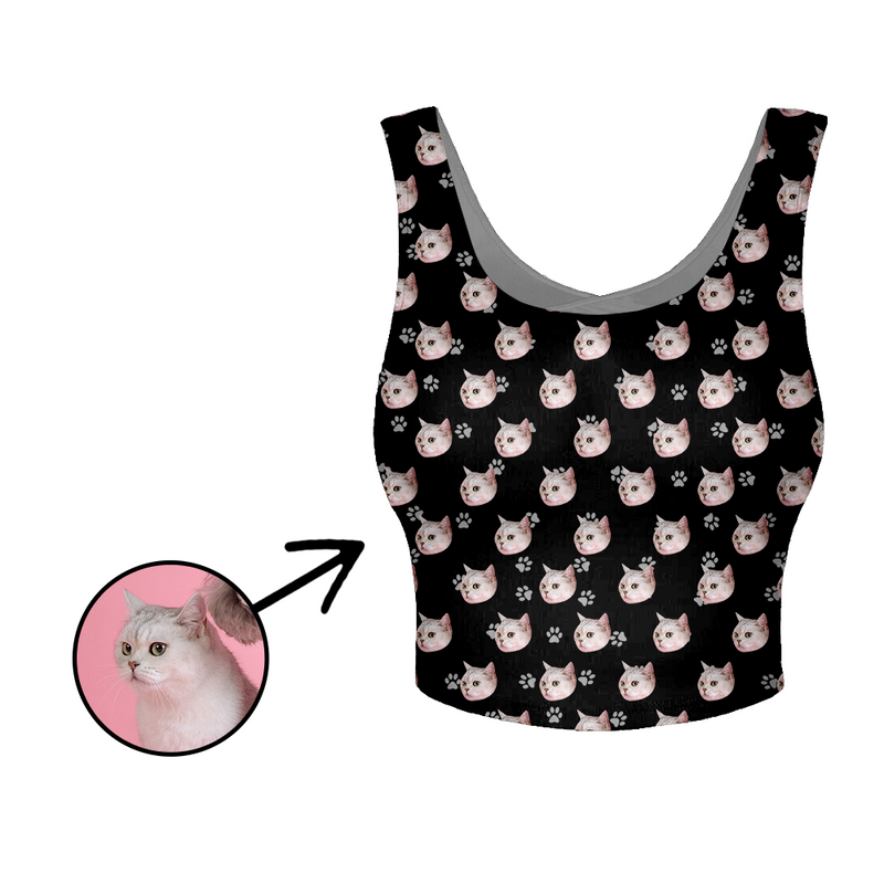 Custom Photo Yoga Crop Tank Top Cat Footprint