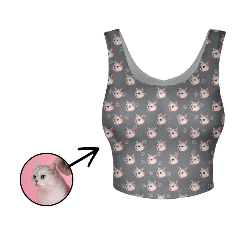 Custom Photo Yoga Crop Tank Top Cat Footprint