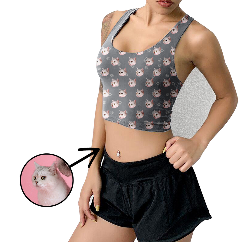 Custom Photo Yoga Crop Tank Top Cat Footprint