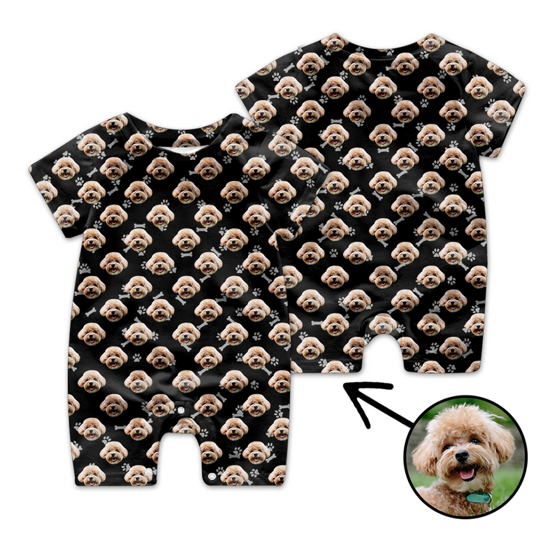 Custom Face Baby Bodysuit Heart Dog Footprint