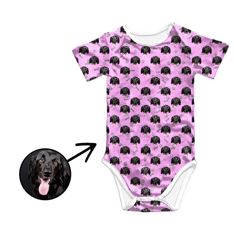 Custom Photo Baby Bodysuit Heart Dog Footprint