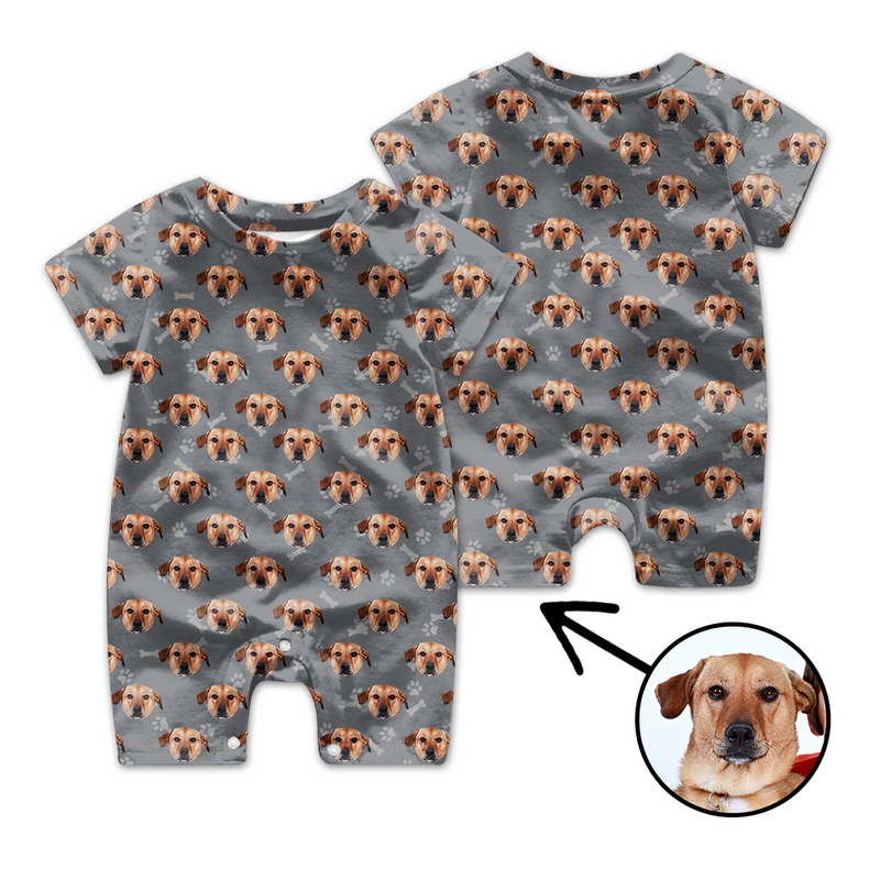 Custom Face Baby Bodysuit Heart Dog Footprint