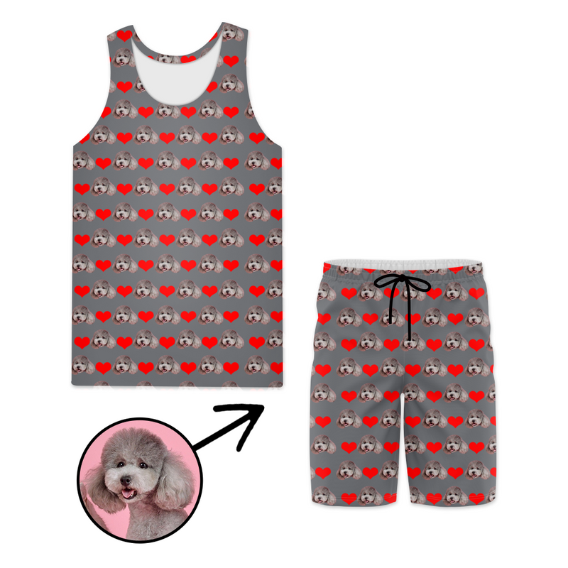 Custom Photo Beach Wear Heart I Love My Dog