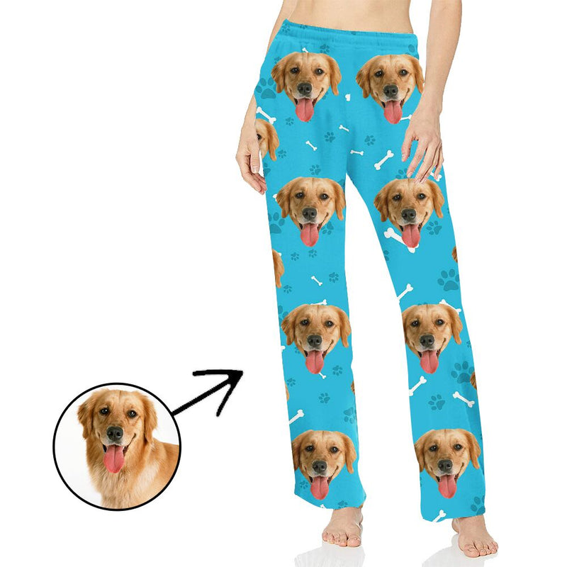 Custom Face Pajamas Pants For Women Dog Footprint Long Sleeve Mother's Day Gifts