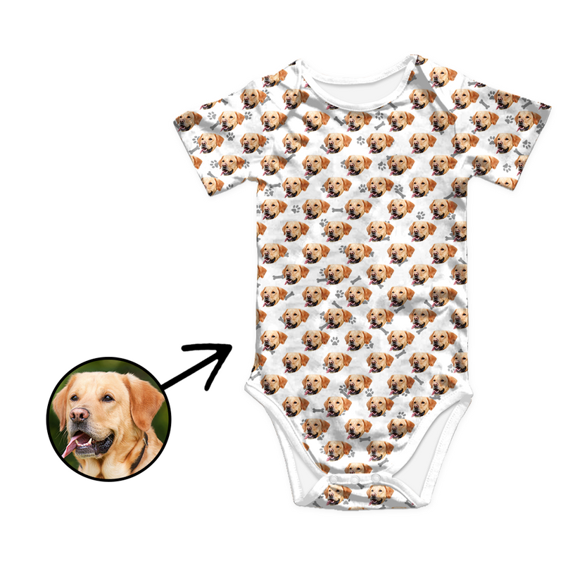 Custom Photo Baby Bodysuit Heart Dog Footprint