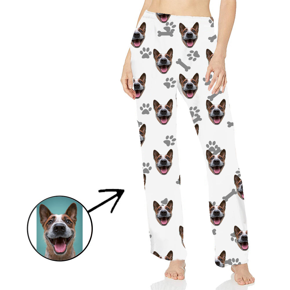 Custom Photo Pajamas Pants For Women Dog Footprint Long Sleeve