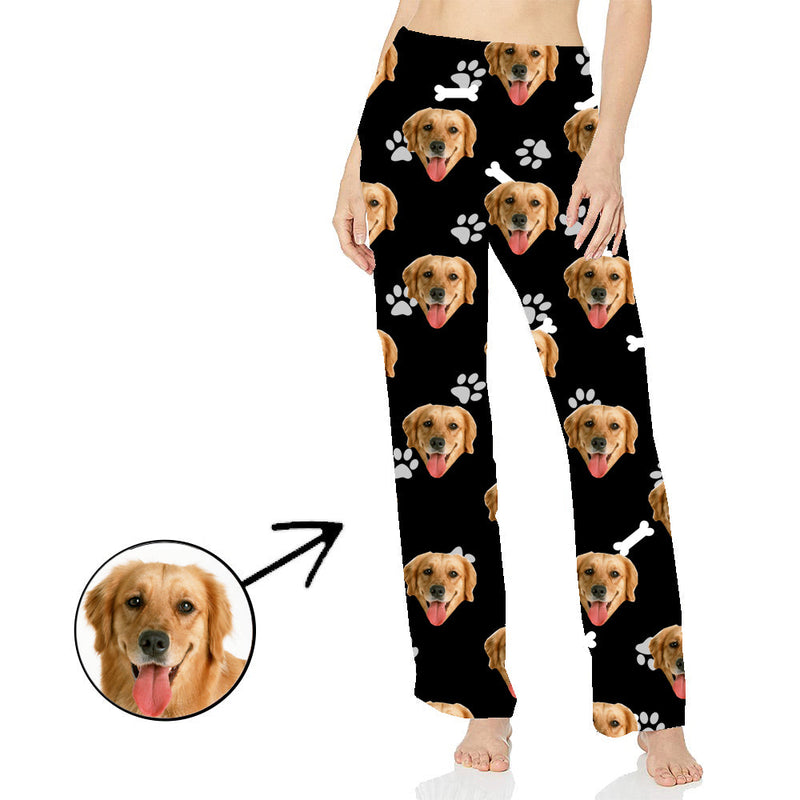 Custom Photo Pajamas Pants For Women Dog Paw Footprint Long Sleeve Mother's Day Gifts