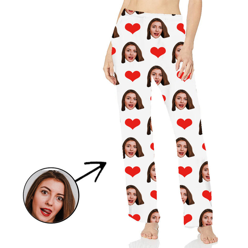 Custom Face Pajamas Pants For Women Dog Footprint Long Sleeve Mother's Day Gifts