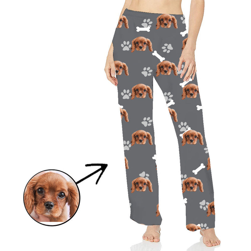 Custom Photo Pajamas Pants For Women Dog Footprint Long Sleeve