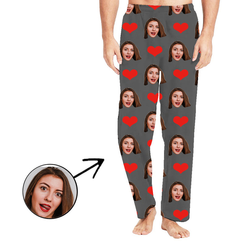 Custom Photo Pajamas Pants Gift For Men Heart I Love My Wife Long Sleeve