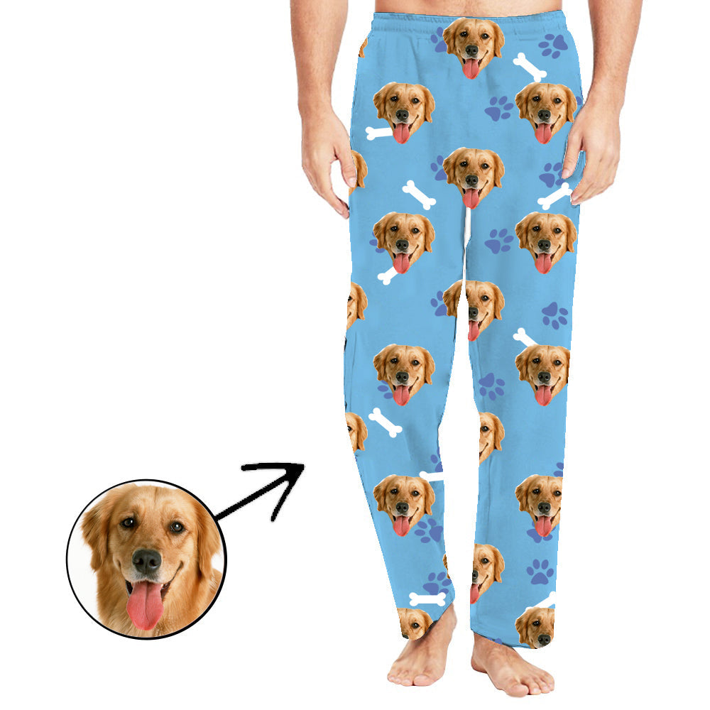 Custom Photo Pajamas Pants For Men Dog Paw Footprint Long Sleeve Gifts For Valentine's Day