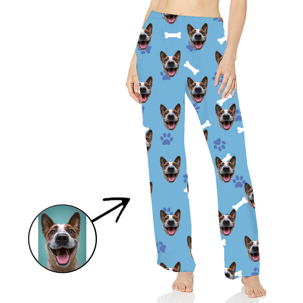 Custom Photo Pajamas Pants For Women Dog Paw Footprint Long Sleeve Mother's Day Gifts